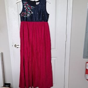 Embellished Pink and Blue maxi length dress